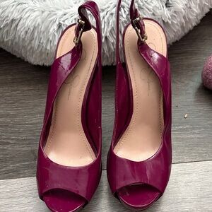 Jessica Simpson Elegant Magenta Peep-Toe Slingback Heels